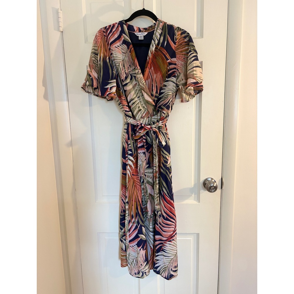 Tommy Bahama Tropical Palm Canyon Short Sleeve Wrap Dress Navy Midi